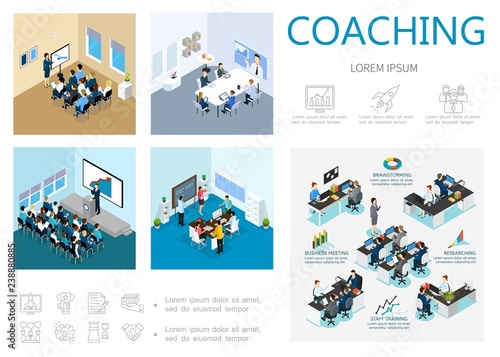 Isometric Coaching Infographic Concept