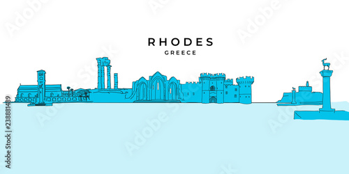 Rhodes Greece panorama drawing