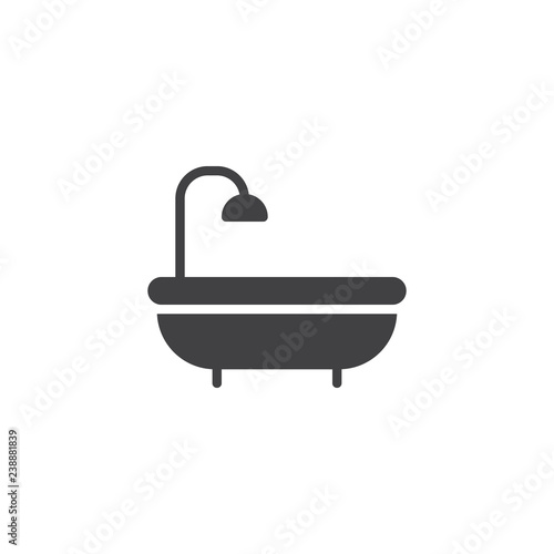 Bathtub vector icon. filled flat sign for mobile concept and web design. Bath with shower simple solid icon. Symbol, logo illustration. Pixel perfect vector graphics