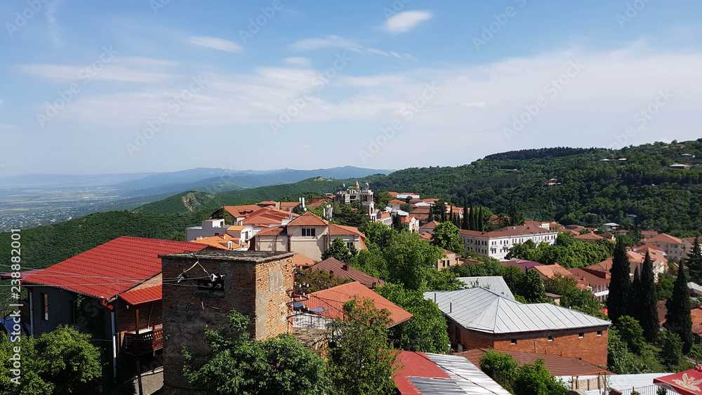 Sighnaghi, Georgia: Located on a steep hill, Signagi overlooks the vast Alazani Valley, with the Caucasus Mountains visible at a distance