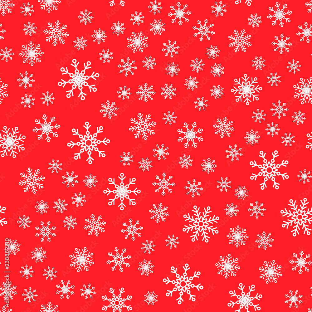 Seamless pattern. White snowflakes on a red backgrounds. For packaging paper Seamless pattern. White snowflakes on a red backgrounds. For packaging paper