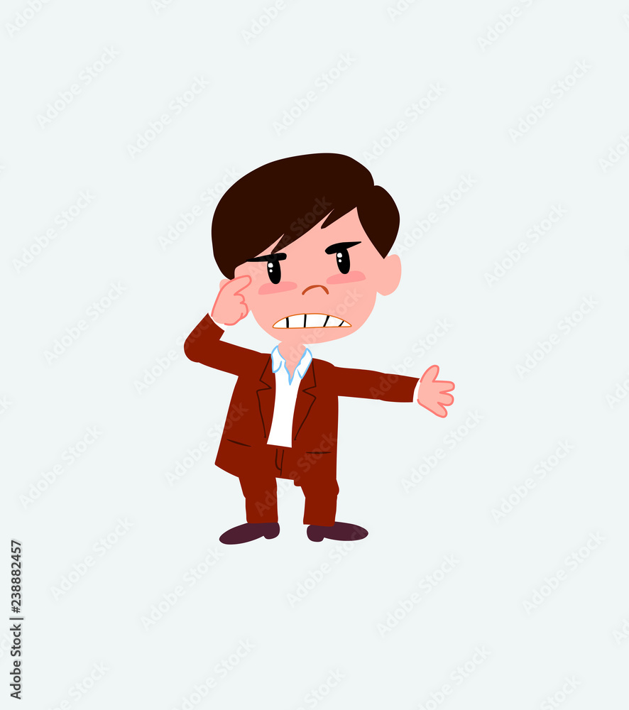 Businessman in casual style, is angry and points his head with his index finger. Businessman in casual style, is angry and points his head with his index finger.