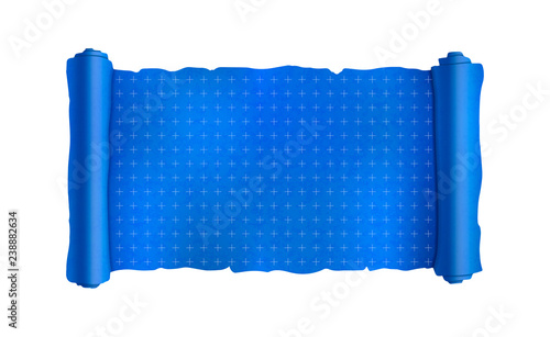 Blue scroll with engineering marks, blank blueprint on white