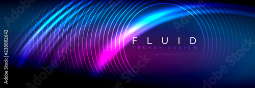 Neon glowing fluid wave lines  magic energy space light concept  abstract background wallpaper design