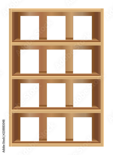 White books on wooden bookshelf - template