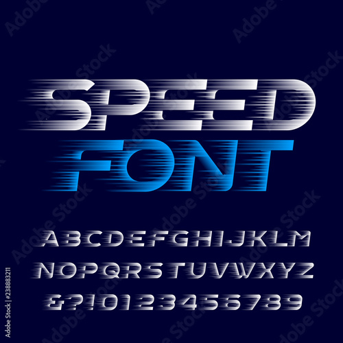 Speed alphabet font. Fast speed effect type letters and numbers. Stock vector typescript for your design. Easy color change.