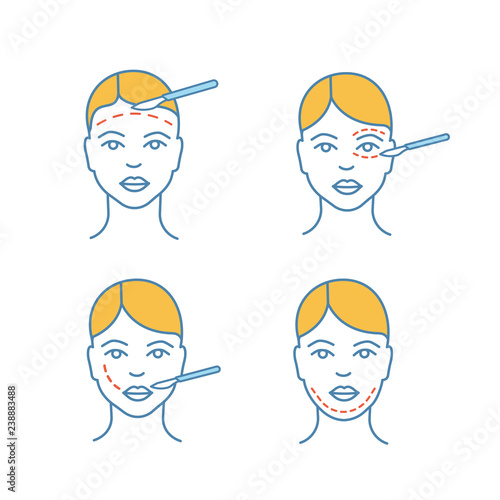Plastic surgery color icons set
