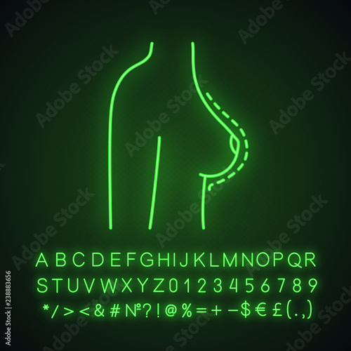 Breast augmentation neon light icon