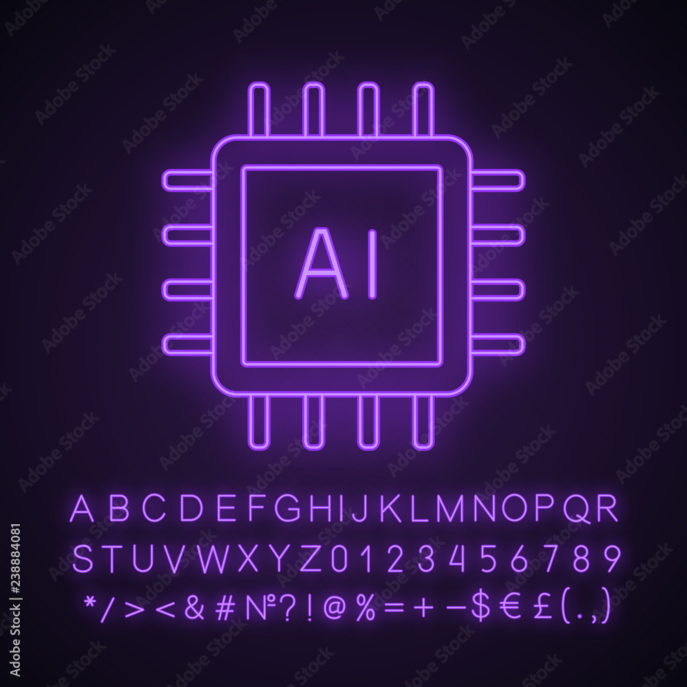 AI processor neon light icon AI processor neon light icon