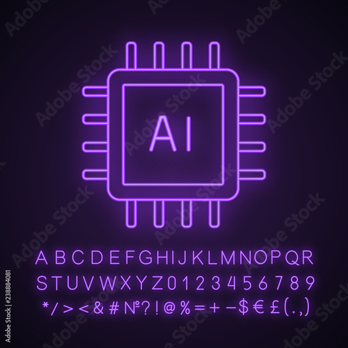 AI processor neon light icon