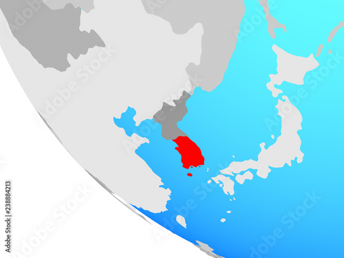 South Korea on simple globe.