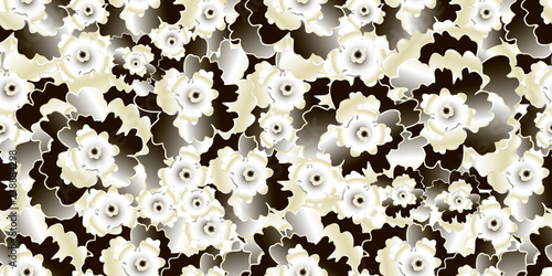 Vector seamless pattern abstract hand drawn gradient black and white pearl flowers. Background for textile, wallpaper, wrapping, cover page, web site, card, carton, typographic print, fabric, banner.