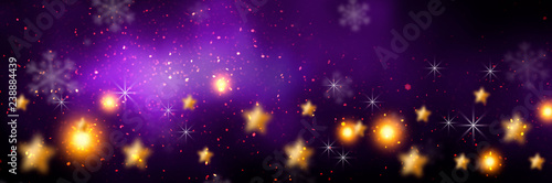 Night sparkling background with stars, bokeh background with snowflakes. Empty winter background, snowy, celebratory