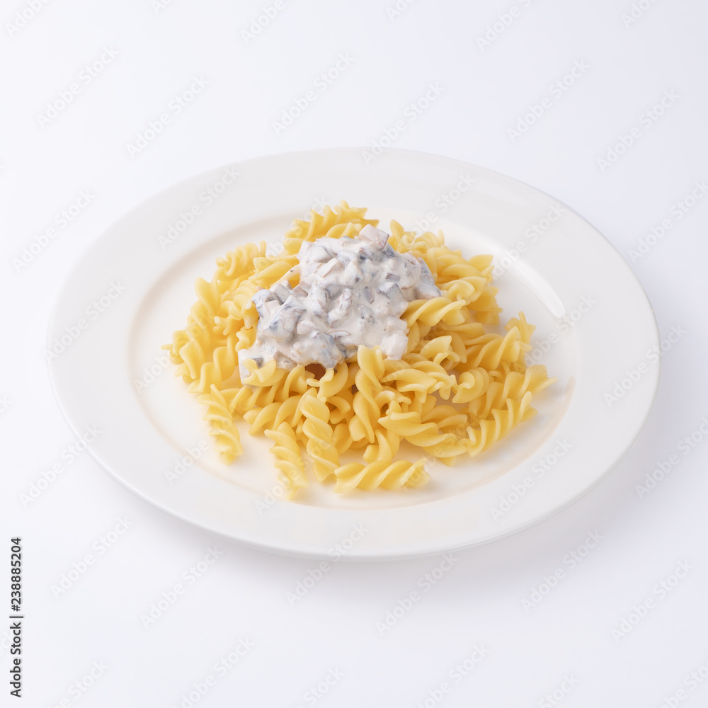 Pasta with bechamel sauce isolated on white background. Pasta with bechamel sauce isolated on white background.