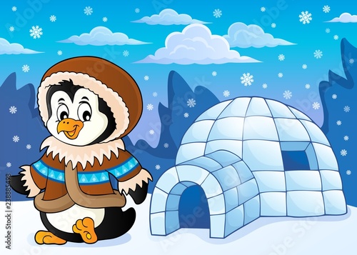 Penguin in winter clothing theme 2