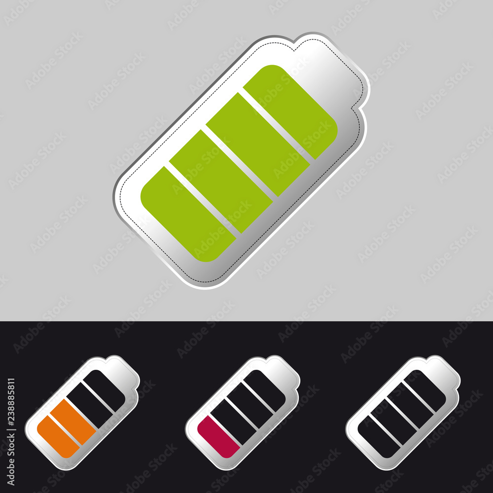Battery Status Full, Half And Empty - Vector Illustration - Isolated On Gray Background