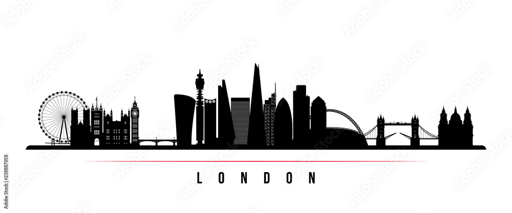 London city skyline horizontal banner. Black and white silhouette of London  city. Vector template for your design. Stock Vector | Adobe Stock