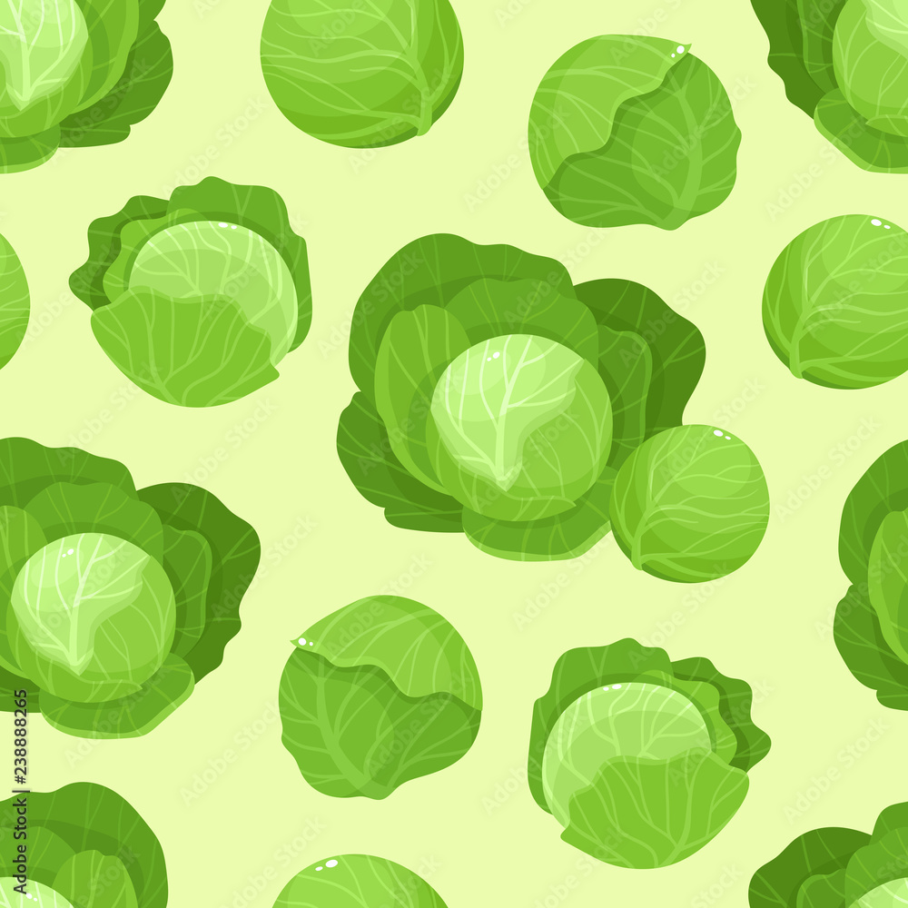 Vector seamless pattern with cartoon cabbage isolated on yellow. Vector seamless pattern with cartoon cabbage isolated on yellow.