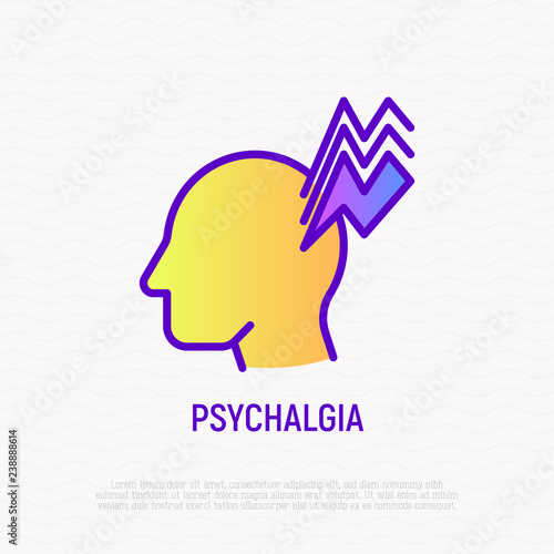 Psychalgia thin line icon: headache as symptom of neurosis. Modern vector illustration of mental illness. photo