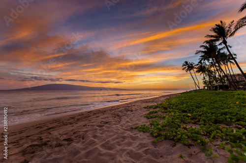 Fototapeta Naklejka Na Ścianę i Meble -  Kaanapali Beach on Maui, Hawaii at Sunset