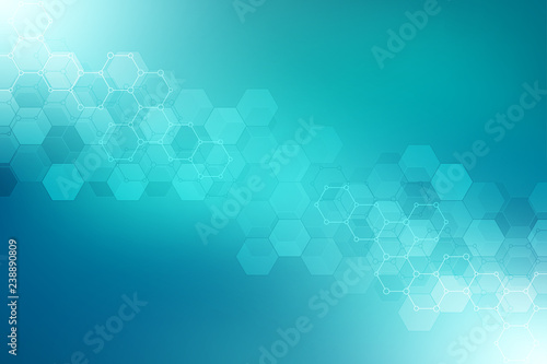 Geometric background texture with molecular structures and chemical engineering. Abstract background of hexagons pattern. Vector illustration for medical or scientific and technological modern design.