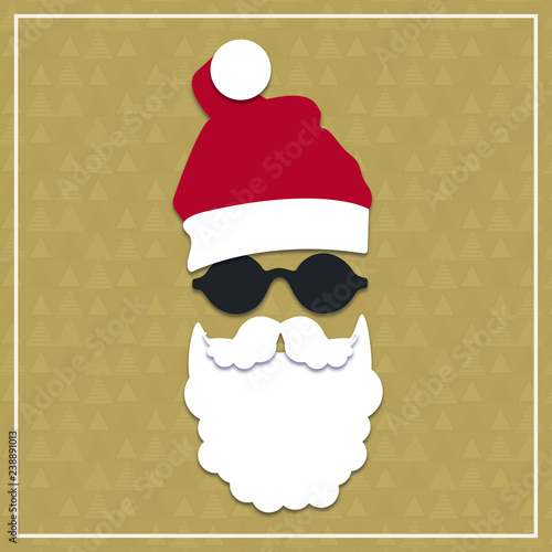 Hipster Weihnachtsmann Geschenkkarte mit gelocktem Bart und Sonnenbrille