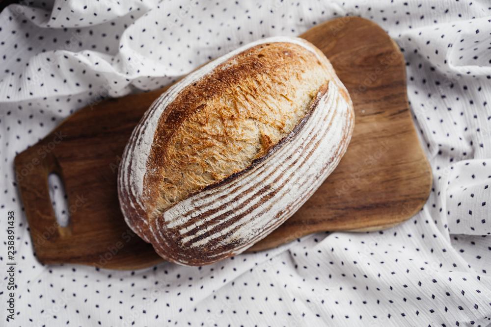 fresh homemade yeast-free bread on a wooden background