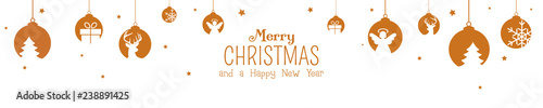 Merry Christmas - banner with hanging golden decorations