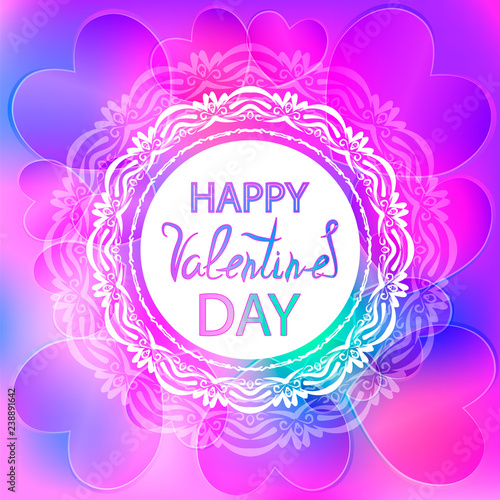 Beautiful festive valentine day banner. White patterned rosette on a purple background. Square.Illustration.
