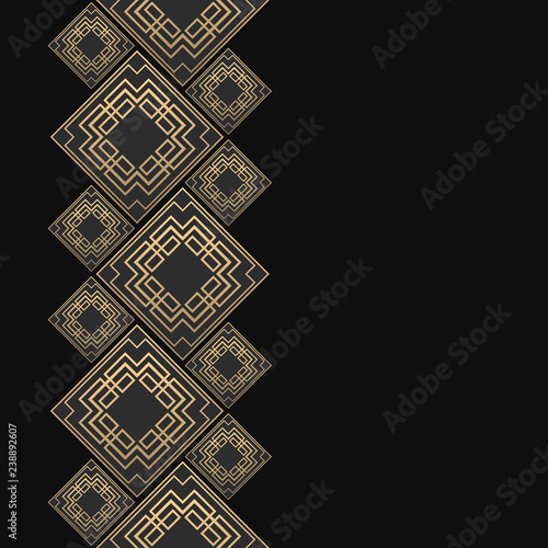 Golden frame in luxury style. Seamless border for design. Black and gold background. Art Deco tiles.