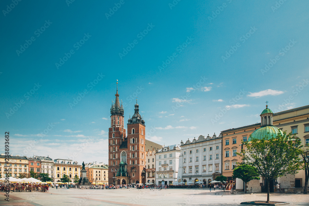 Krakow, Poland. St. Mary's Basilica And Cloth Hall Building. Fam