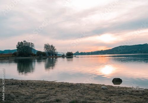 Sunset in the Ullibarri-Gamboa reservoir. Alava, Basque Country, Spain photo