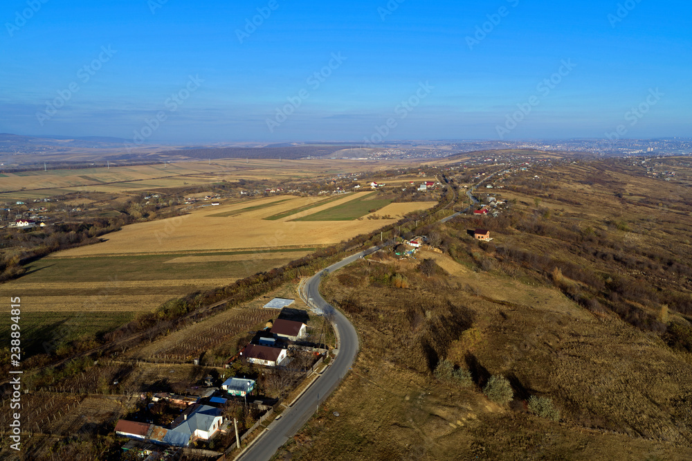 Fototapeta premium aerial drone view with road in mountains