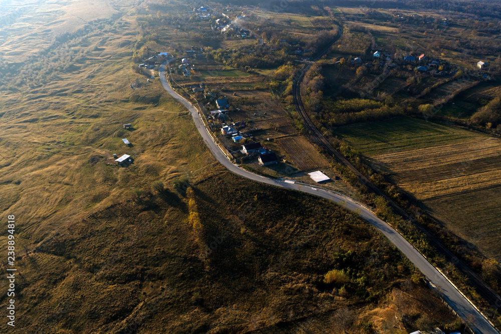 aerial drone view with rural development