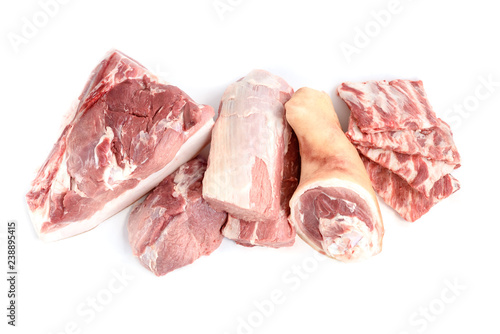 Raw pork meat isolated on white background. 