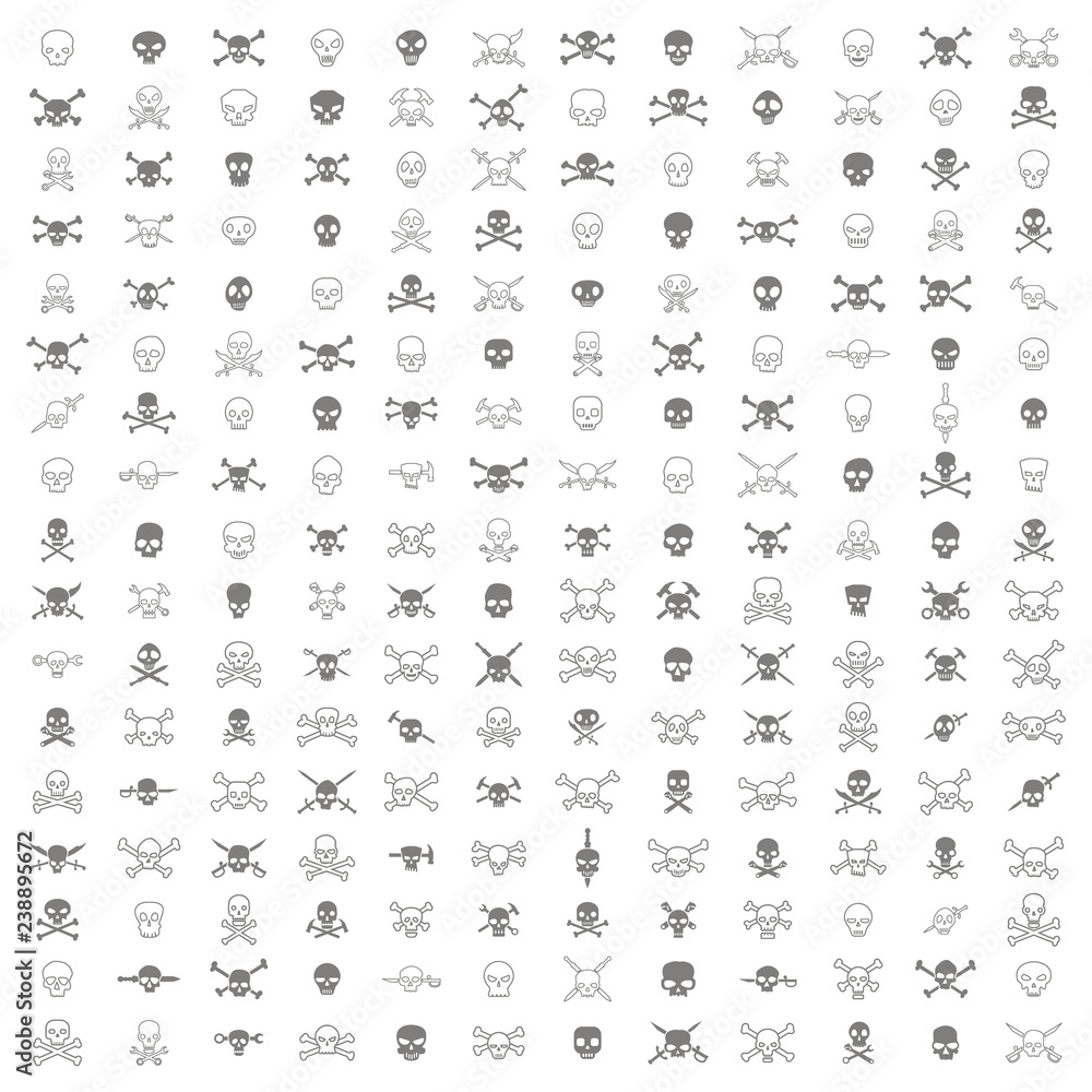 set of monochrome icons with skulls for your design