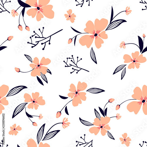 Little flowers. Seamless pattern with cute flowers. Delicate texture