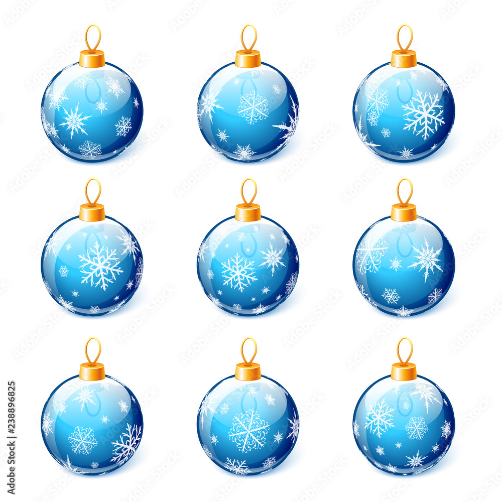 Set of blue Christmas balls isolated on white background vector Set of blue Christmas balls isolated on white background vector