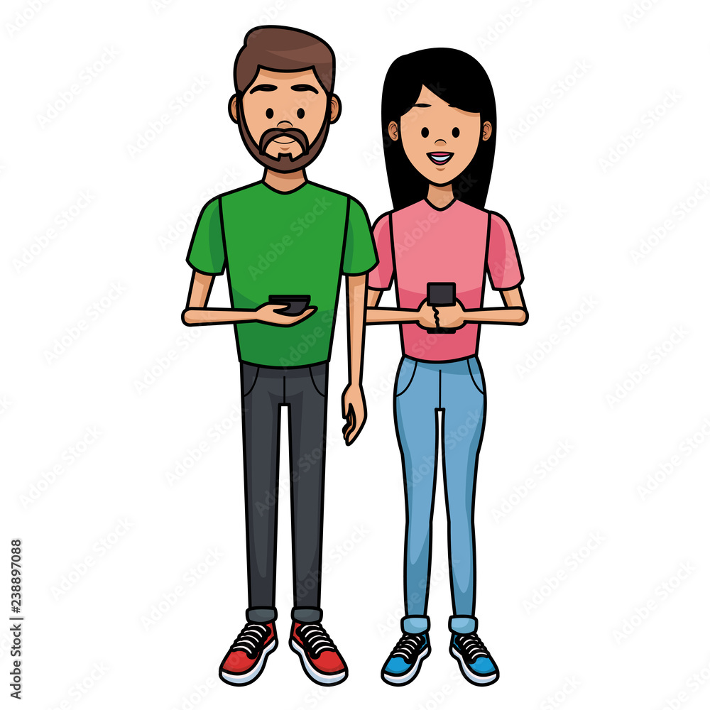 Fototapeta premium Couple with smartphones