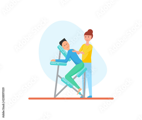 Massage of Back Using Special Chair Icon Vector