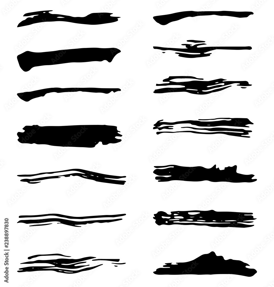 Collection of vector grunge brushes for creating logos, lines and headers. Dirty artistic design elements on white. Collection of vector grunge brushes for creating logos, lines and headers. Dirty artistic design elements on white.