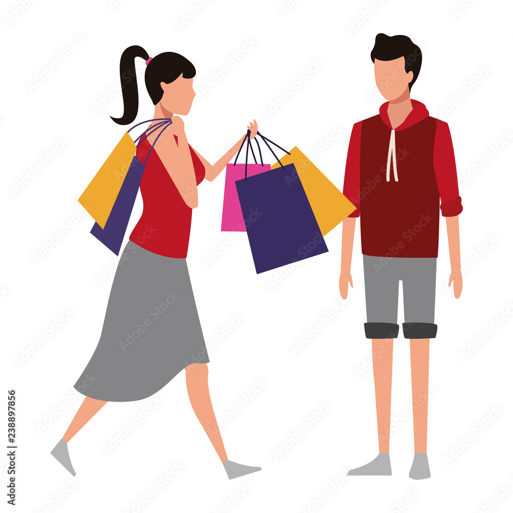 Couple shopping cartoon