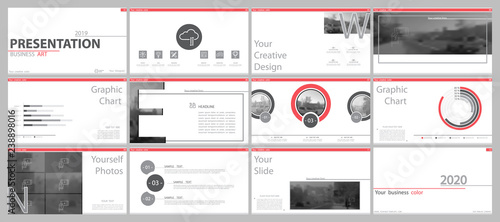 Red, gray, elements for infographics on a white background. The best set of presentation templates.Presentation, postcard and flyer, corporate report, marketing, advertising, annual report,2019 banner