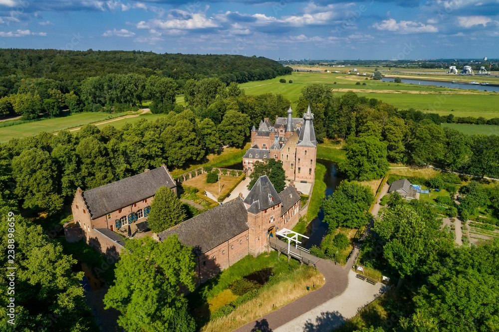Aerial view of Doorwerth Castle is a medieval castle near Arnhem, Netherlands.