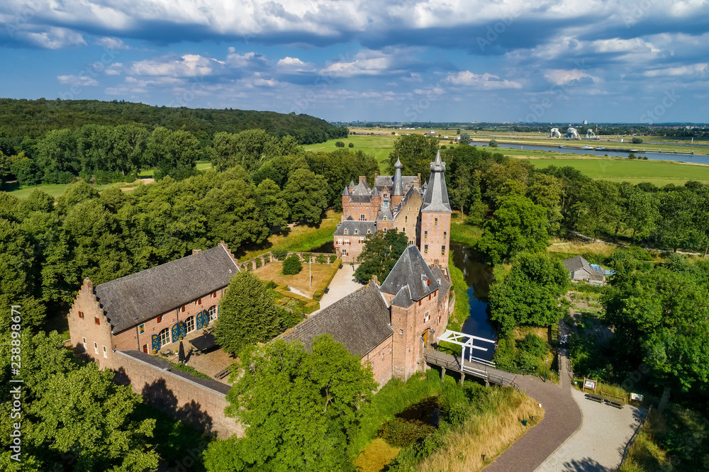 Aerial view of Doorwerth Castle is a medieval castle near Arnhem, Netherlands.