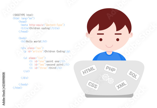 Young boy learns programming