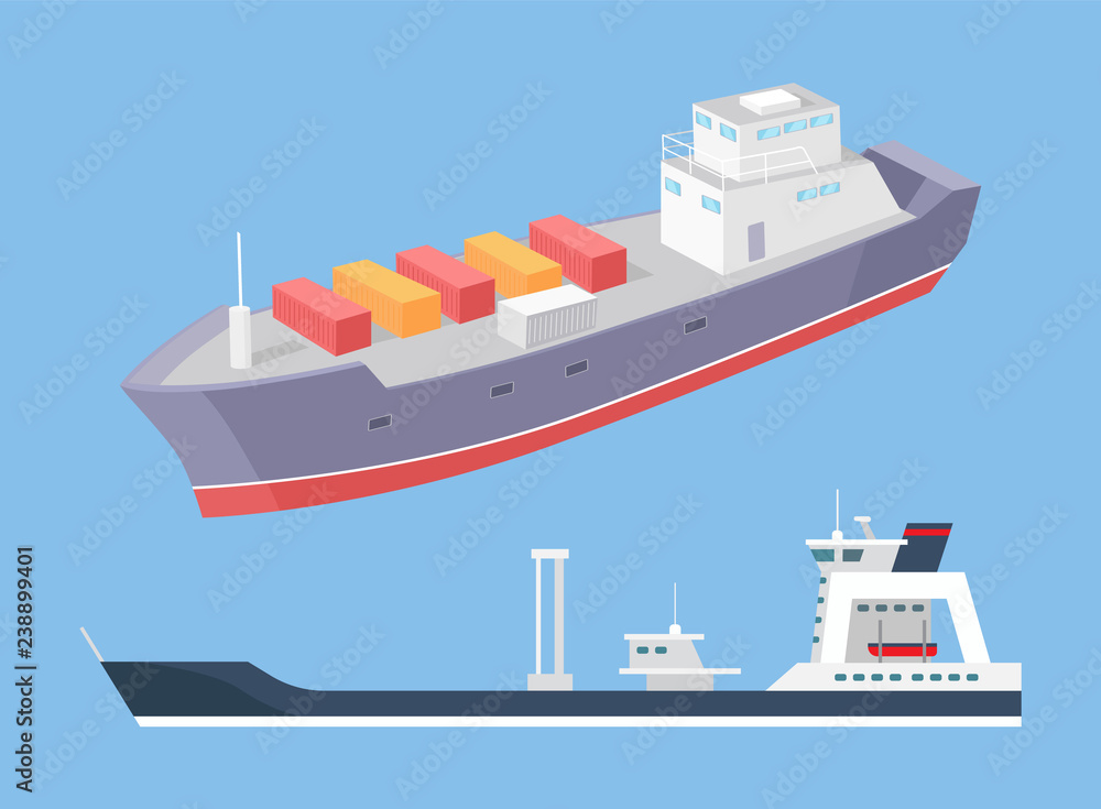 Cargo Ship and Rescue Police Boat Marine Vessels