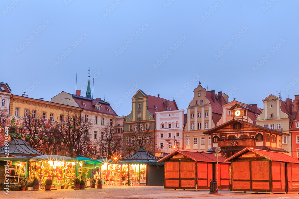 Christmas morning market place in Wroclaw, Poland