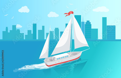 Sail Boat with White Canvas Sailing in Deep Waters