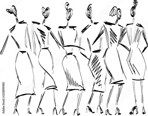 Fast hand-drawn fashion sketch with girls vector